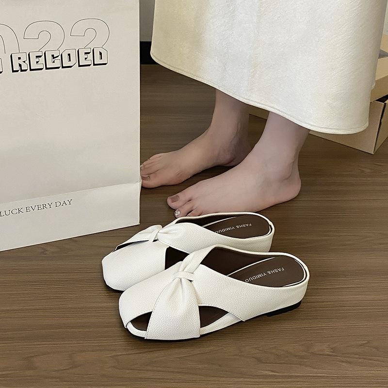 

2025 summer wear casual Muller slippers hollow breathable bag head half slippers comfortable round head slope heel cool slippers 35 бежевый