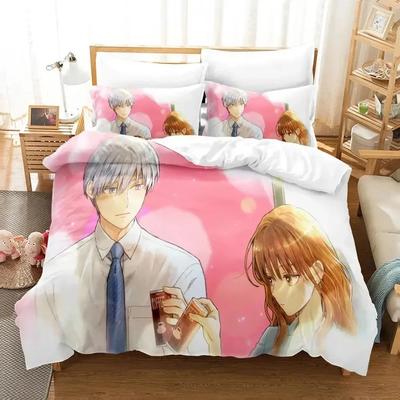 Anime Eisiger Typ und seine coole Kollegin Bedrucktes Bettset Bettbezug Bettwäscheset Leinenlaken Bettdecke Full Queen King Size