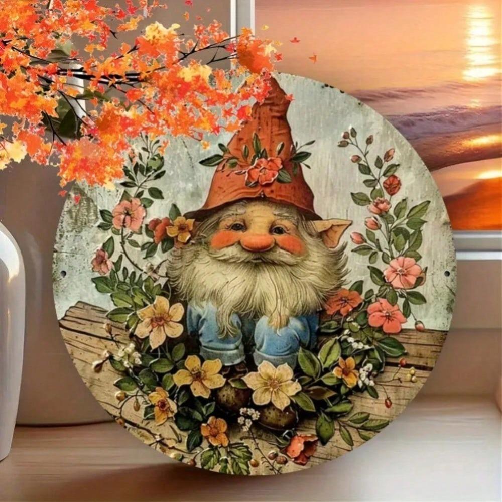 

Vintage Garden Metal Sign Round 7.8 Inch Rustic Flower Gnome Decor For Bar Club Iron Wall Art 20x20 різнокольоровий