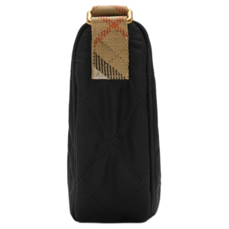 Burberry EKD Logo Quilted Nylon Hobo Crossbody Bag Black Check Strap Fashion Daily Use 81119281