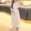 Women Elegant Solid Color High Waist Button Long Maxi Dress