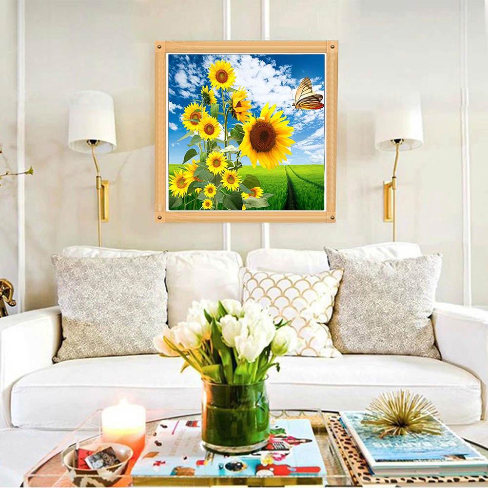 

Huacan Наборы для алмазной живописи, квадратная круглая дрель, подсолнух, бабочка, сделай сам, вышивка крестиком, домашний декор 20*20 cm