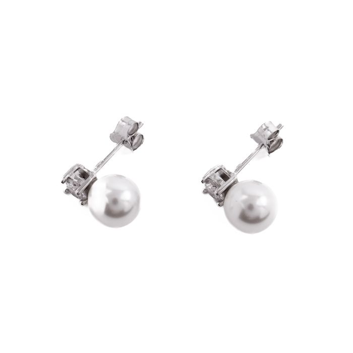 Boucles d'oreilles Luxenter en argent 925 avec perle blanche plaquée finition en rhodié - Sikon