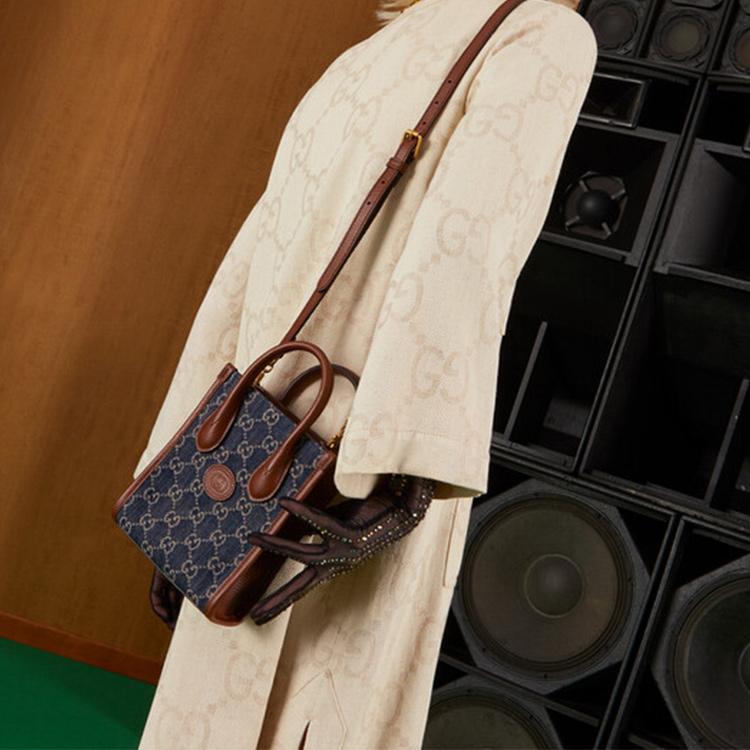 Gucci Mini Tote Bag With Interlocking G Blue/Ivory Unisex Tote_bags 671623-2KQGT-8375