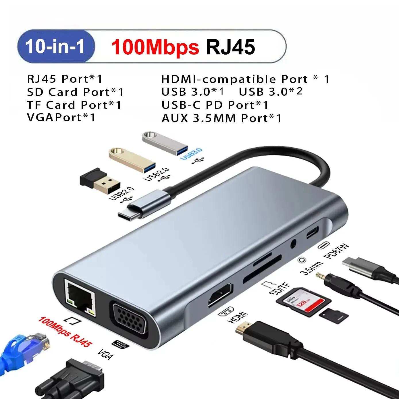 

Док-станции USB C 11-в-1 USB C HUB Адаптер Type C на 4K HDMI USB 3.0 Сплиттер с PD/RJ45/3,5 мм/TF/SD Для ноутбука Macbook