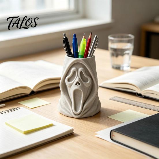 Desktop Storage Organizer Halloween Ghost Face Candy Bucket, 3D Printed Trick or Treat Snack Holder, Ornament Spooky Screaming for Indoor Home,