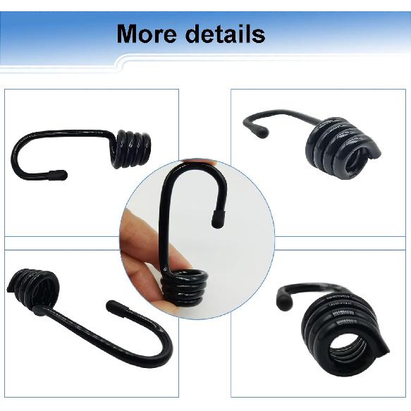 10Pcs Bungee Cord Hooks Spiral Bungee Hooks Cord Hook Wire Hooks End with 10Pcs Hog Rings for Boating, Camping,Tarps,Elastic Rope Strapping Tape (1/4