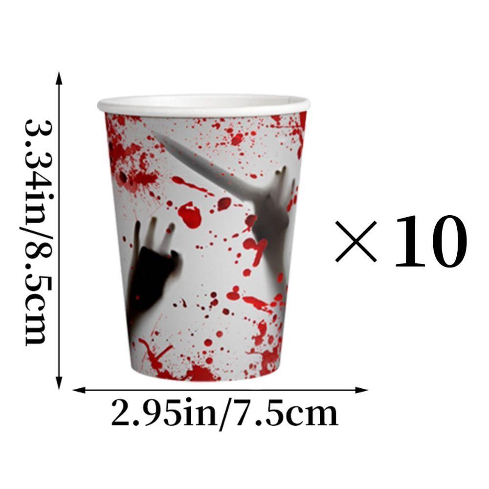 10Pcs Cup Plate Bloodstain Paper Plate Cup Set Haunted House Props Happy Halloween