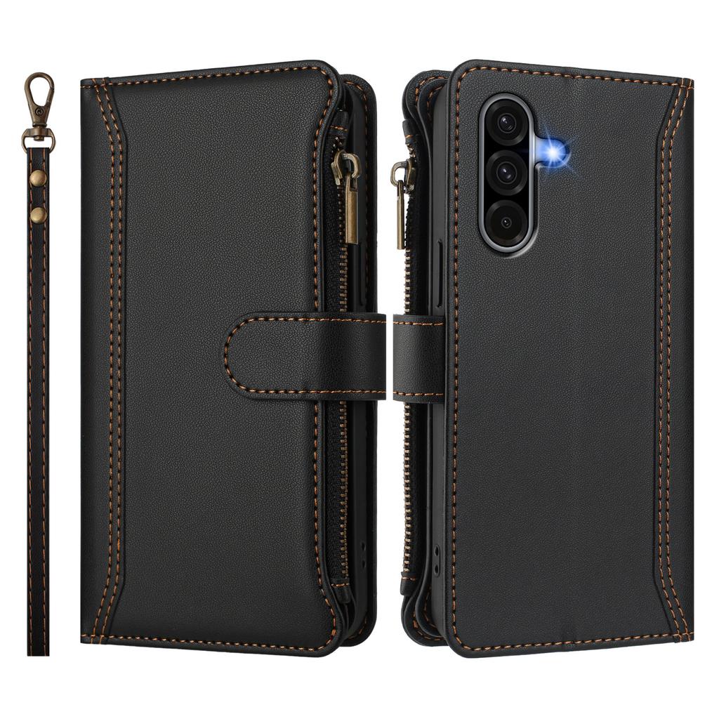 For Samsung Galaxy A56 5G Leather Case 9 Card Slots Zipper Wallet Stand Phone Cover with Wrist Strap