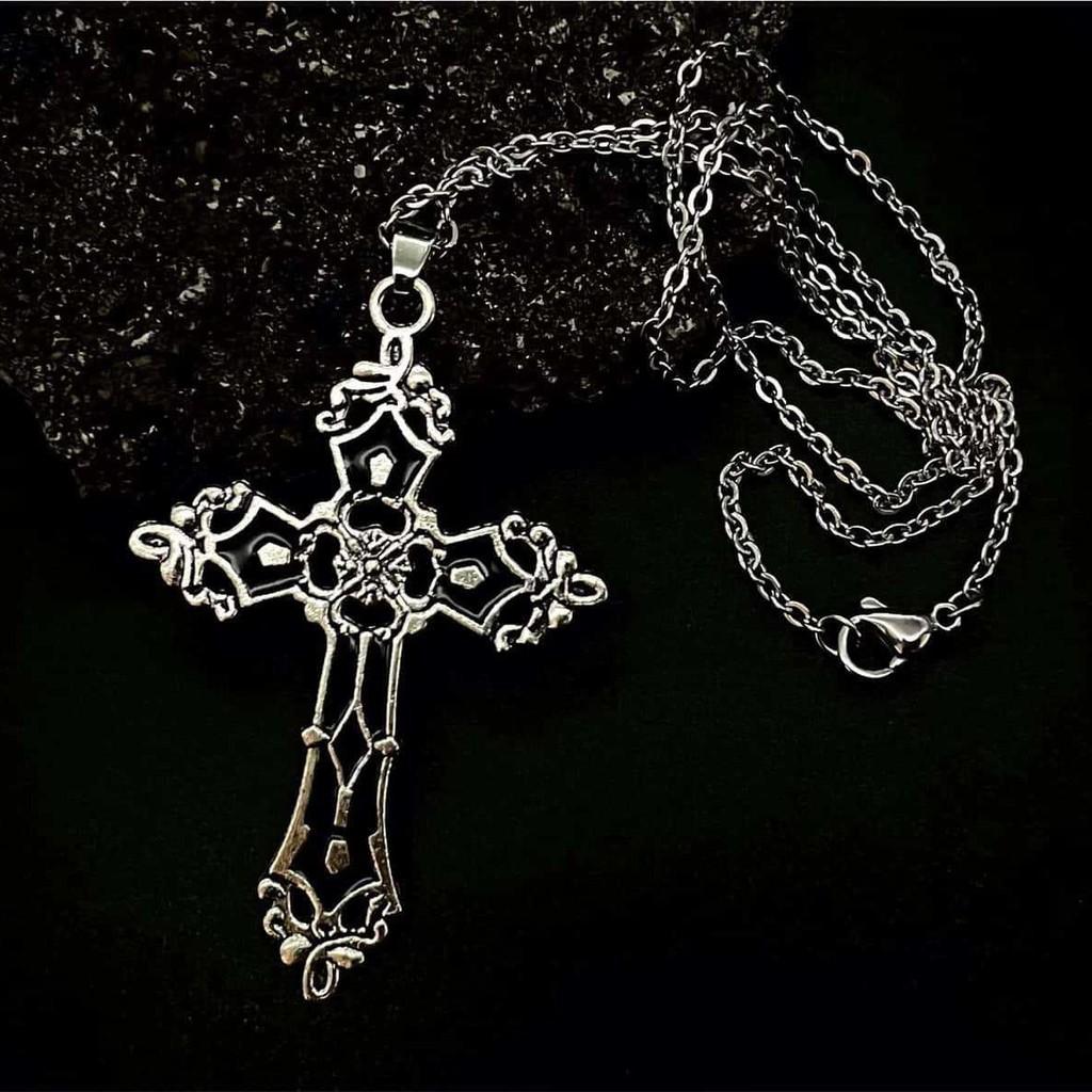Gothic Cross Pendant Necklace For Women With Alloy Chain And Geometric Design