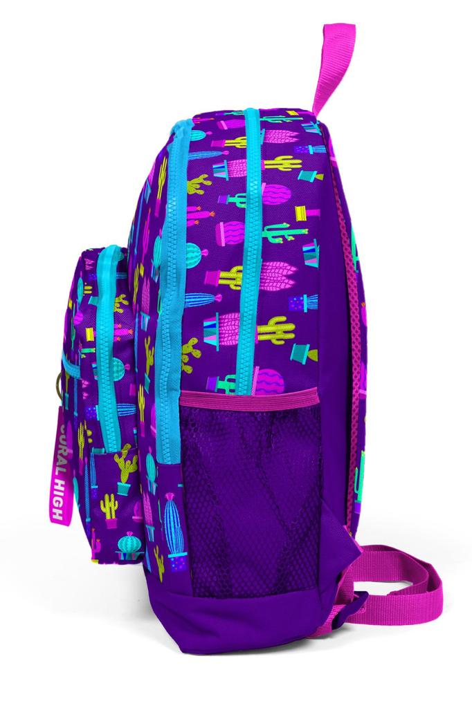 Coral High Kids Schulrucksack 23108 mit vier Fächern und Kaktusmuster, Lila/Rosa
