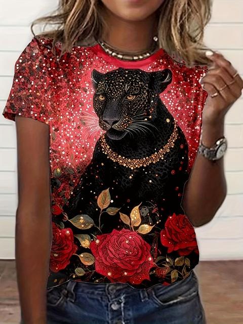 

3D Digital Printed Women s T-shirt, Creative Animal Print, crew neck, Casual short sleeve, Stylish loose Top, Summer, new, 2024 6XL