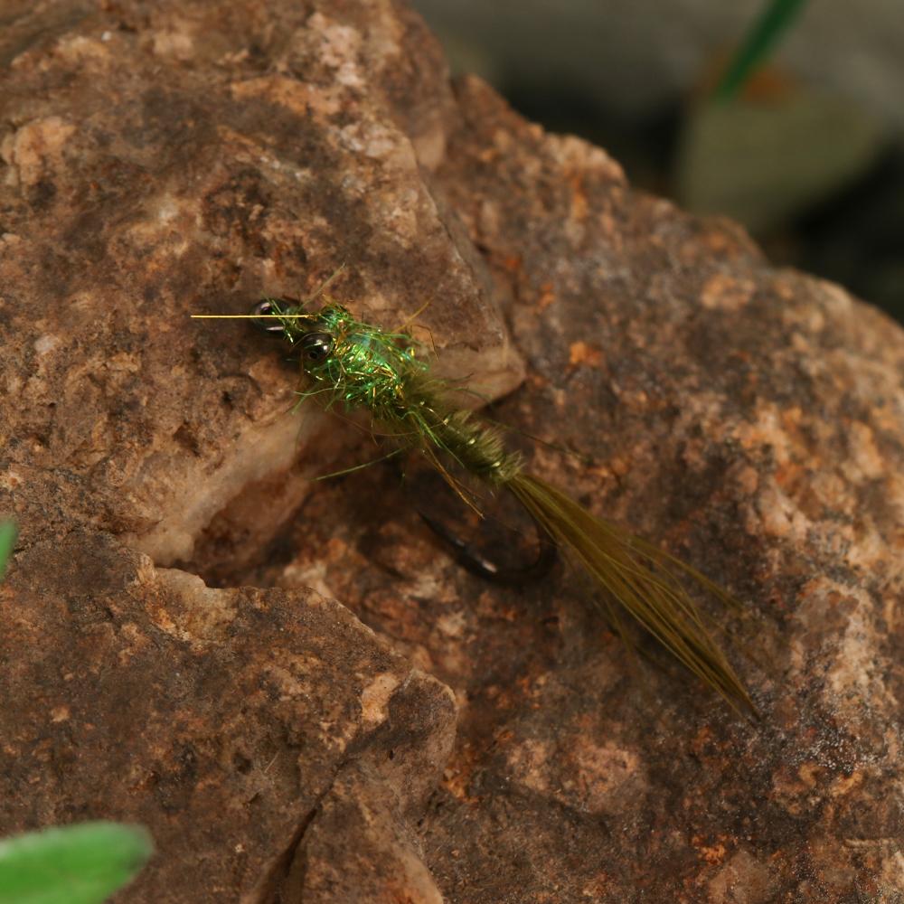8PCS 12# Chainbead Eyes Flashback Marabou Damselfly Nymph Olive Hackle Nymphs