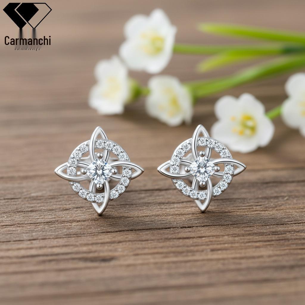 KEE-30 Celtic Knot Stud Earrings for Women - 925 Silver Needle, Light Luxury, High-End Feel