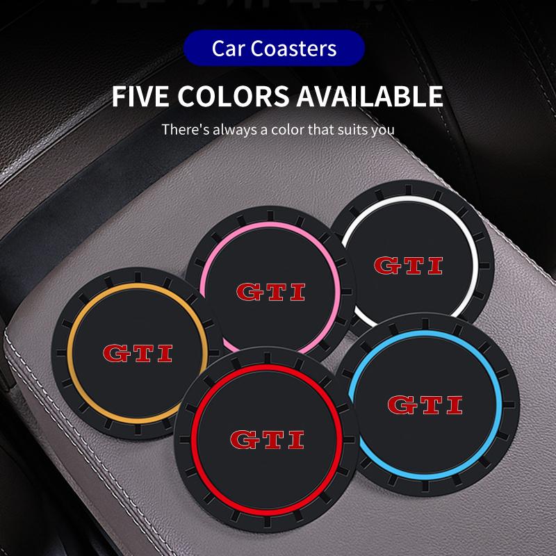 2026 Hot Sticker 2PCS Car Coasters Water Cup Slots Non-Slip Mat Waterproof Cup Pad For Volkswagen VW GTI Scirocco Jetta Beetle G