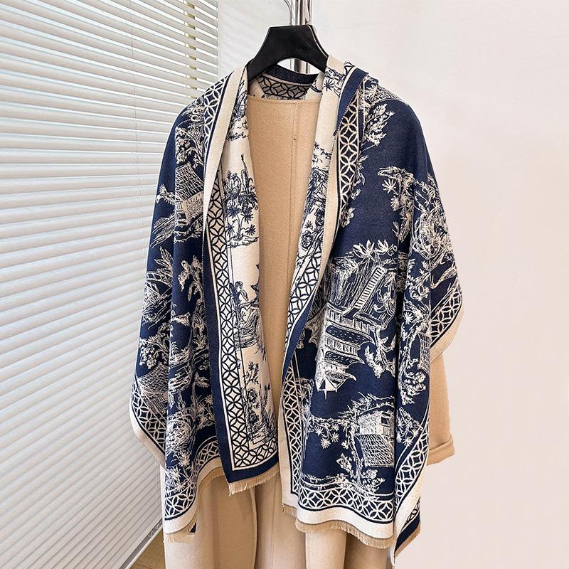 High-End Luxury Imitation Cashmere Warm Scarf Thickened Autumn And Winter Shawl Foulard Bufanda Elegant Flowers
