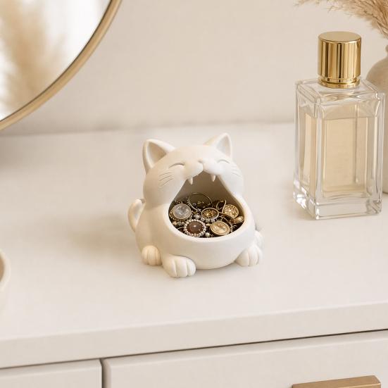Key Storage Box, Big-Mouthed Cat Design Key Holder, Large Opening Key Organizer for Keys Jewelry Small Items