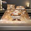 3pcs Merry Christmas Golden Santa Claus Print Bed Sheet Set Multi Size Soft Bedcover Bedroom Bedding Decoration Machine Washable