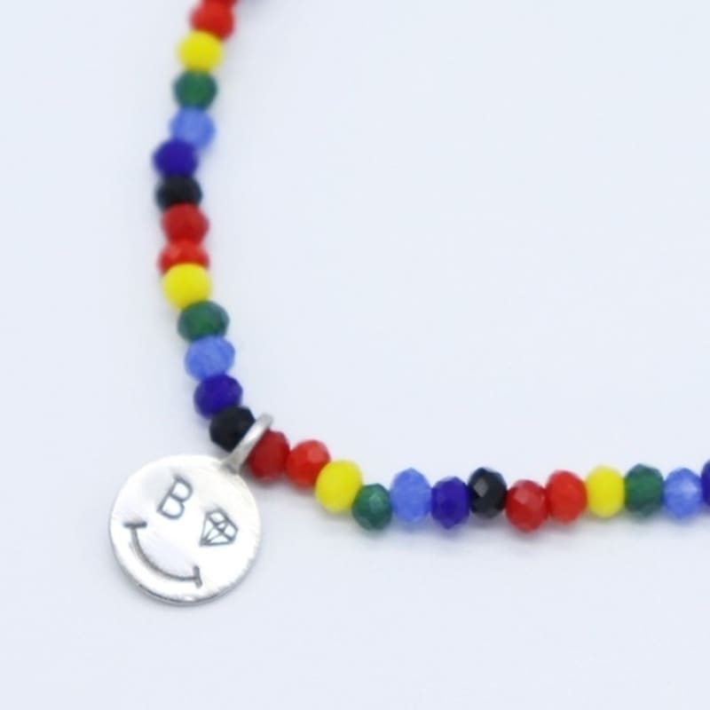 BONBEAU Rainbow Crystal Beads Bracelet Rainbow Silver Smile Bead Bracelet