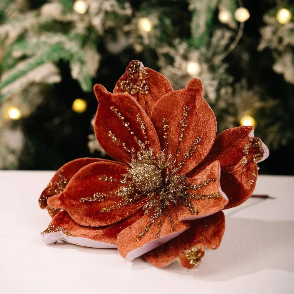 Glittering Holiday Floral Arrangement Soft Petal Artificial 26CM Flowers for Christmas Tree Winter Wedding Centerpiece Decor