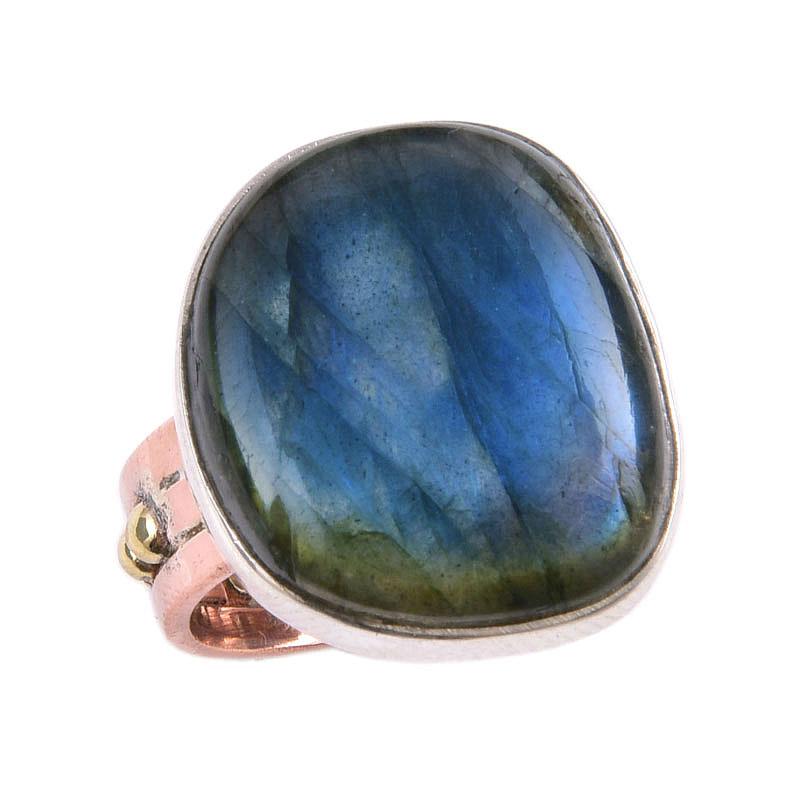 Natural Labradorite Gemstone Handmade 925 Sterling Silver Two Tone Ring S.7 H9q75
