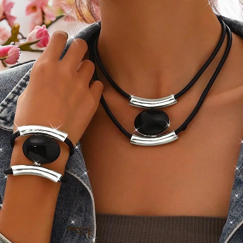 Fashion Jewelry Set Necklace Bracelet for Women Ladies Vintage Necklace Bracelet Set Elegant Women