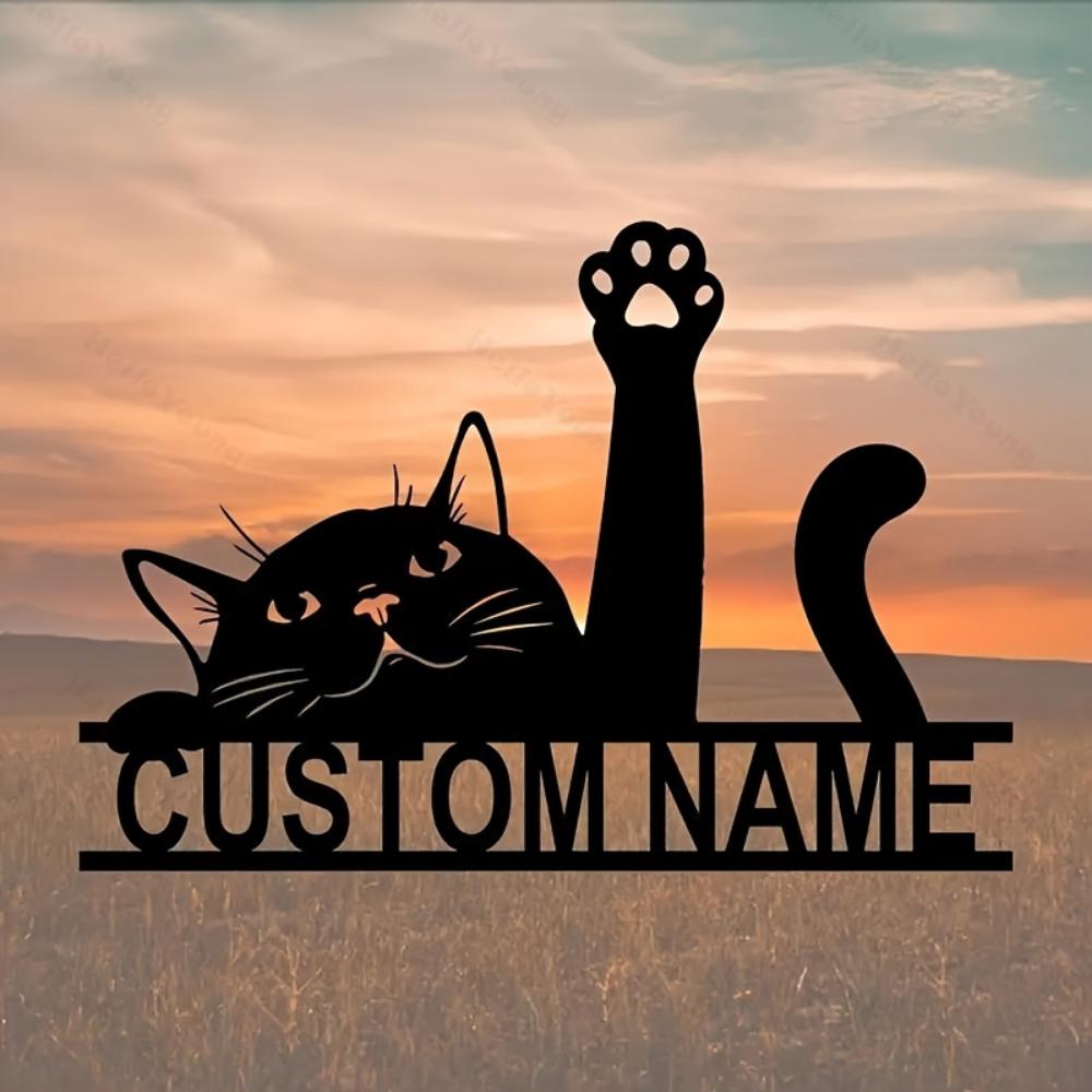 Vintage Black Cat Metal Wall Art Custom Name Sign Home Decor