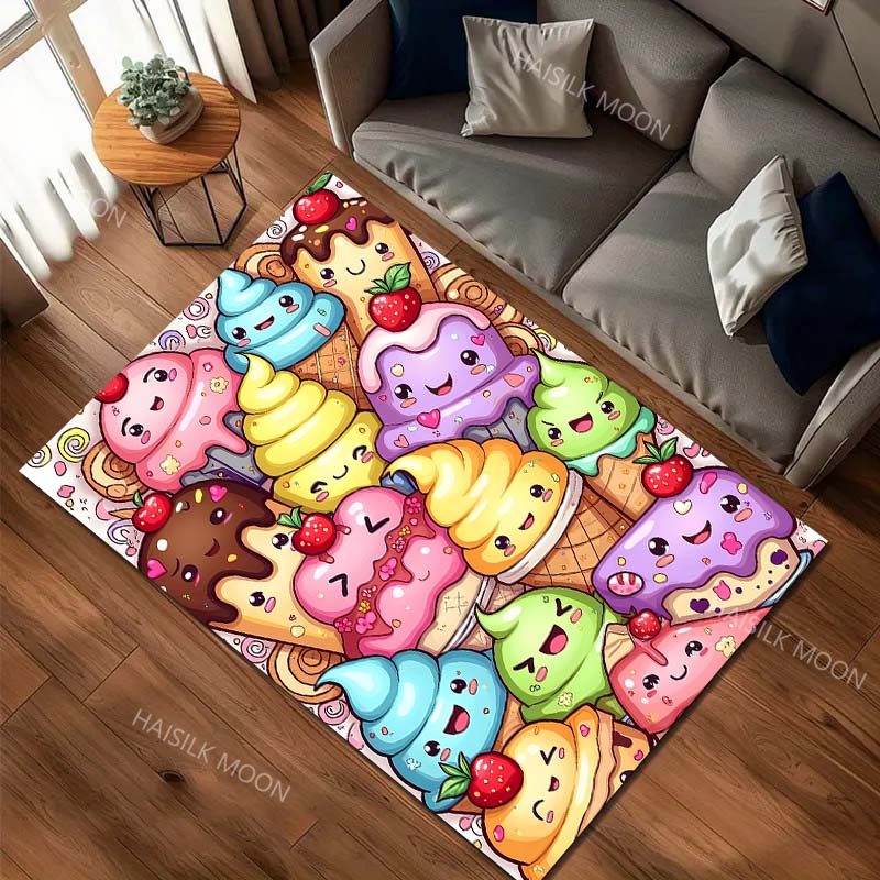 Multiple Colorful Ice Cream Cartoon Carpet for Living Room Bedroom Bedside Floor Mat Cloakroom Kids Activity Area Rugs