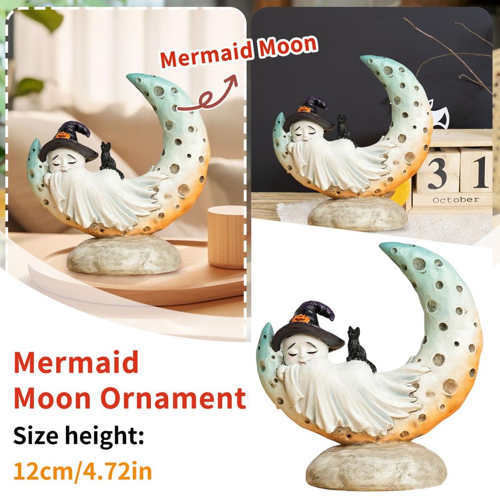 European Style Creative Mermaid Moon Little Witch Halloween Resin Crafts Living Room Decoration Decorations