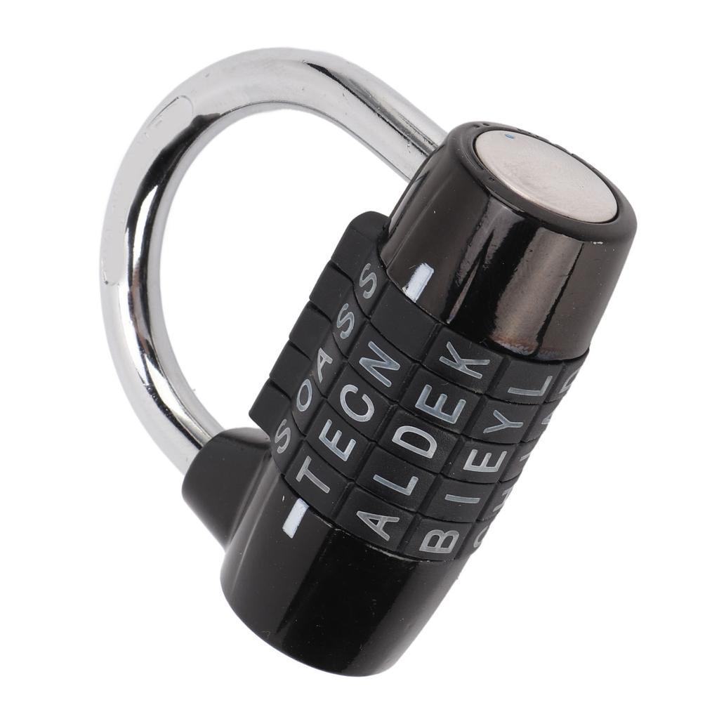 5 Letters Combination Lock Antitheft Zinc Alloy Solid Black Padlock for Gym Suitcase