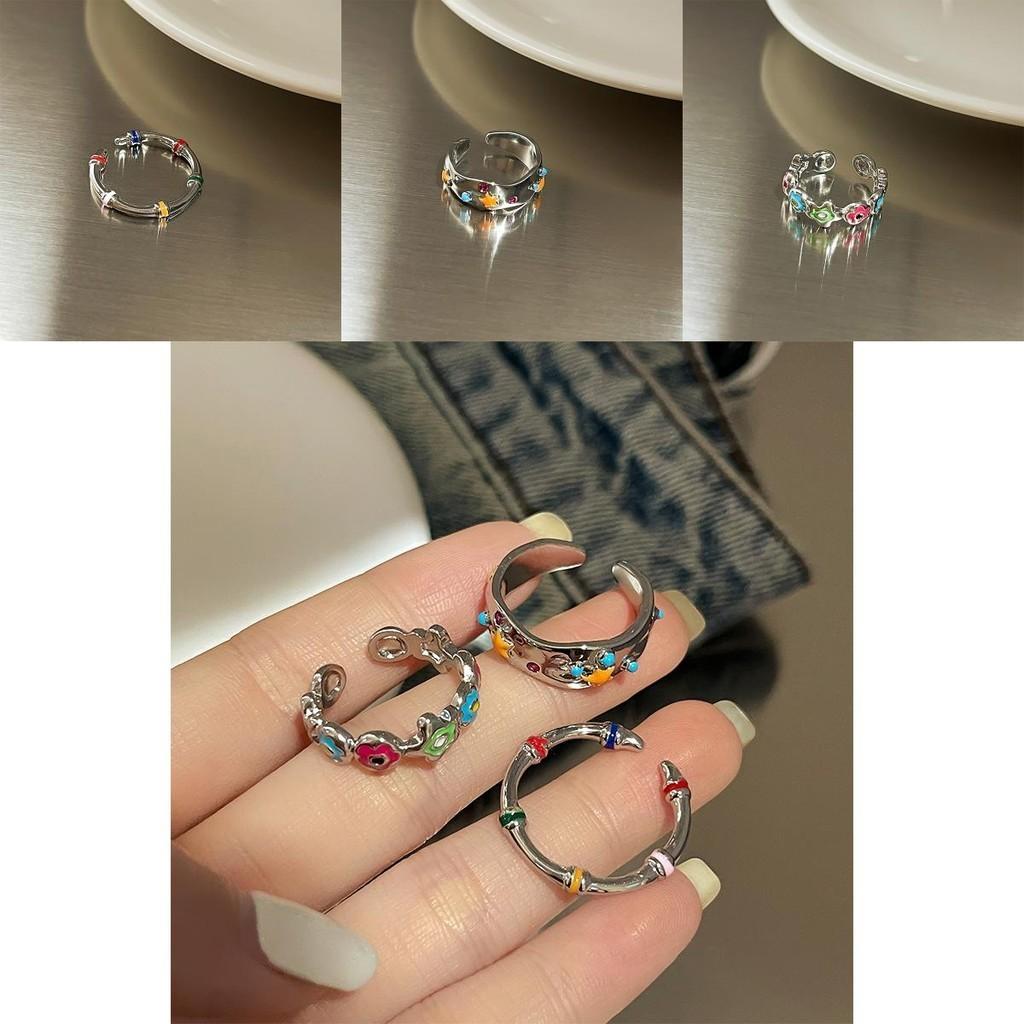 Stylish Adjustable Floral And Star Design Ring For Women In Colorful Copper Material