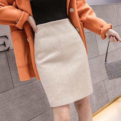 High Waist Wool Blend Pencil Skirt Back Slit Bodycon Autumn Fashion Skirt for Women