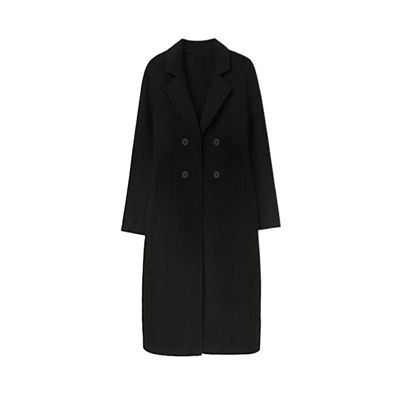 Women's Mid-Length Black Wool Coat - 2023 Autumn/Winter Thickened Slimming Versatile Korean Style Overcoat
