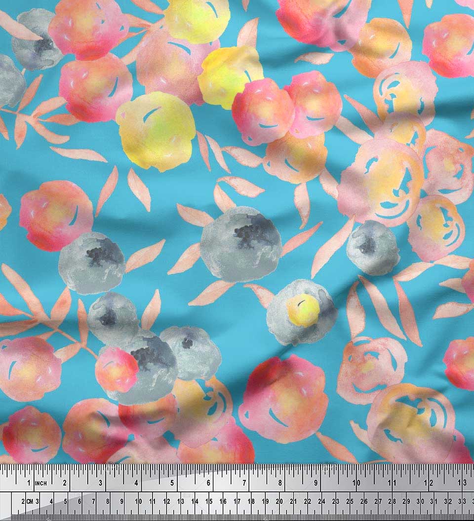 

Тканина Soimoi Japan Crepe Satin Flower & Leaves Watercolor Decor Fabric Printed meter 42 Inch 42 Inch Wide - Poly Crepe синій