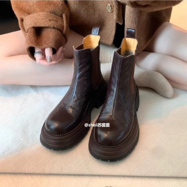 

Spring and Autumn Single Boots Retro British Style Round Head Platform Martin Boots Women s Thick Heel Short Boots Chelsea Boots Smoke Boots 40