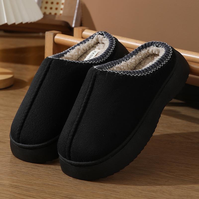 2024 Women's Solid Color Imitation Suede Velvet Home Slippers - Thick, Non-Slip, Lightweight & Warm