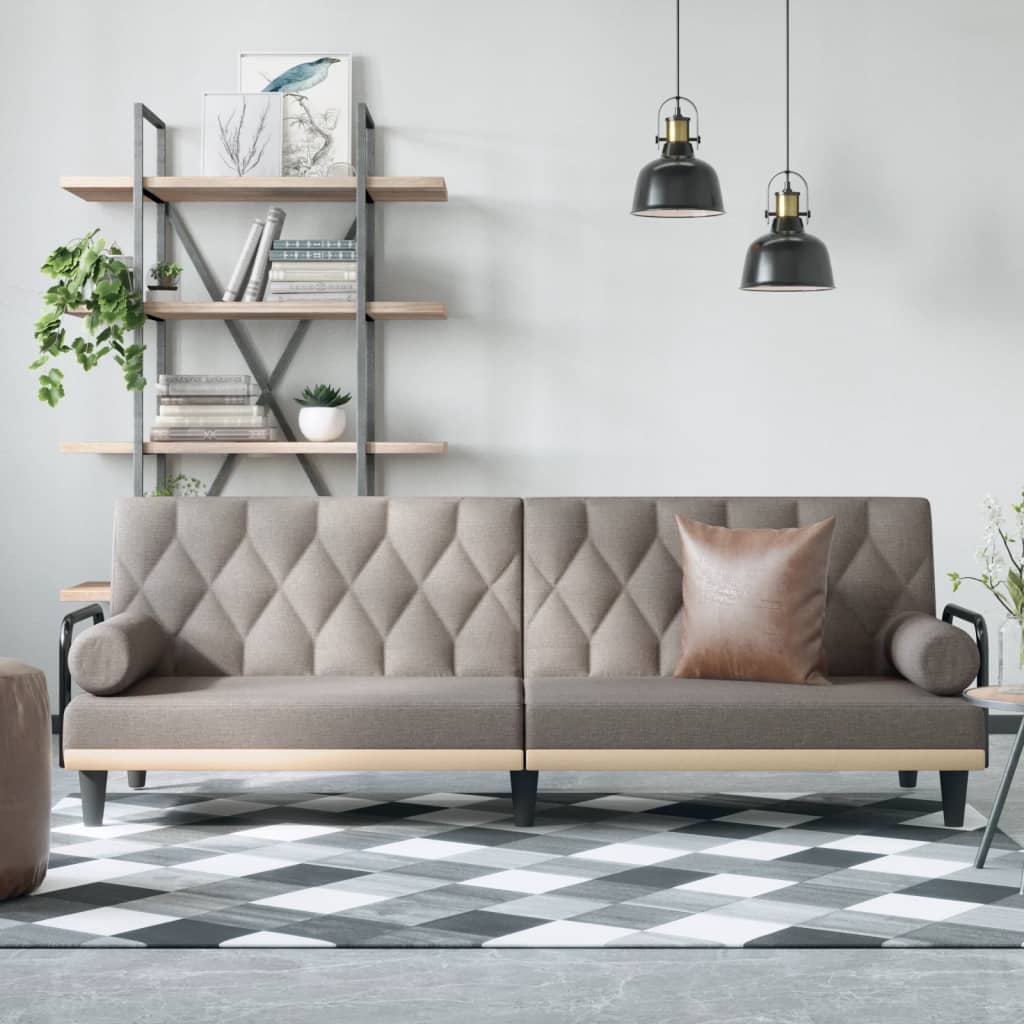 Sofa Bed with Armrests Taupe Fabric