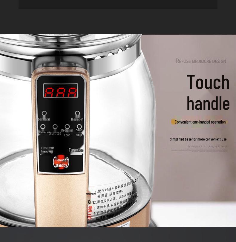 Korean Style Automatic Glass Kettle: Black & Flower Tea Maker, Multi-functional, Household.