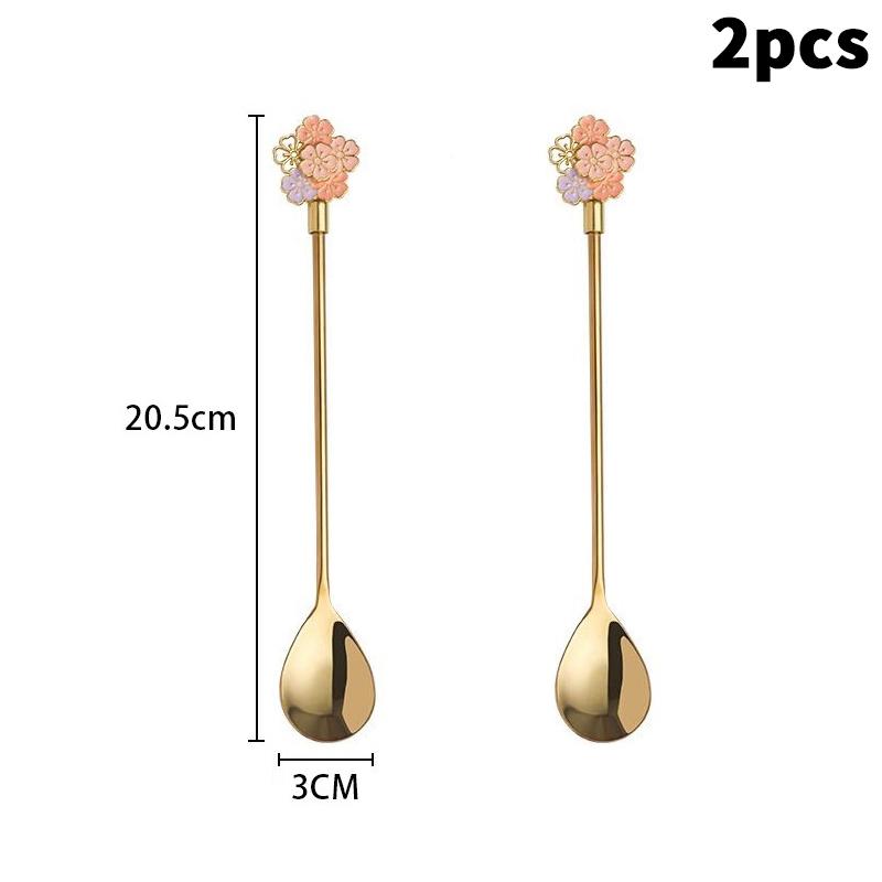 Stainless Steel Japanese Cherry Blossom Spoon Exquisite Dessert Long Handled Ice Spoon Household Bird's Nest Mixing Spoon
