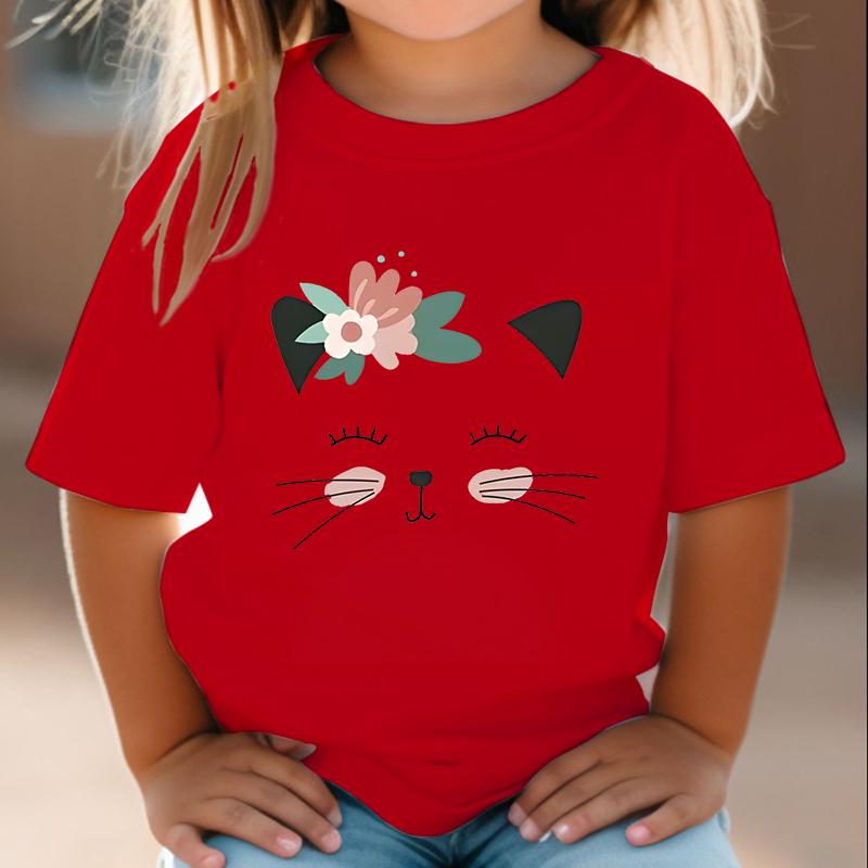 Fast Food Cat T-Shirt Girls Tee Shirts Kids Fashion T-shirts Funny Cat Graphic Tops Cartoons Boys Shirts Clothes