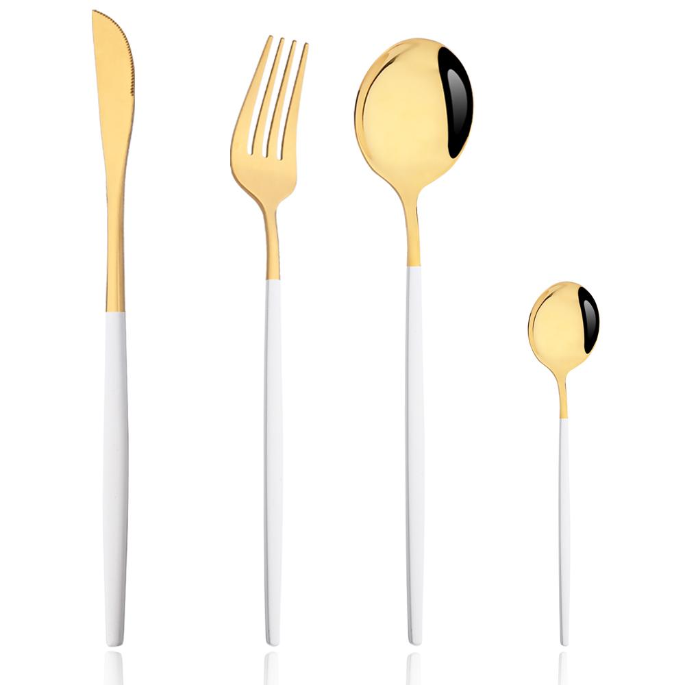 Drmfiy Pink Silver Stainless Steel Dinnerware Set Fork Knife Soup Ice Spoon Cutlery Set Western Flatware Kitchen Silverware Set