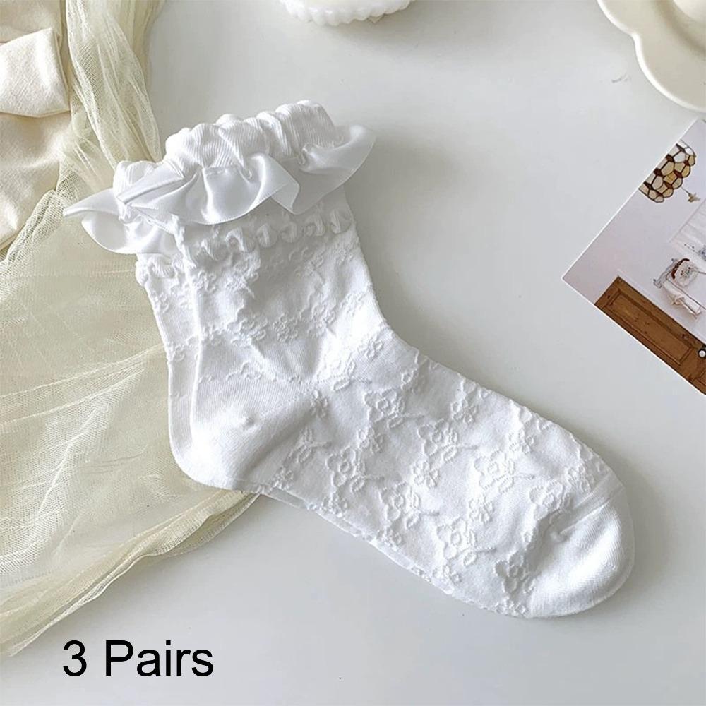 Cotton Mid-Calf Socks White Lace Princess Socks Sweet Lolita Socks  for Women