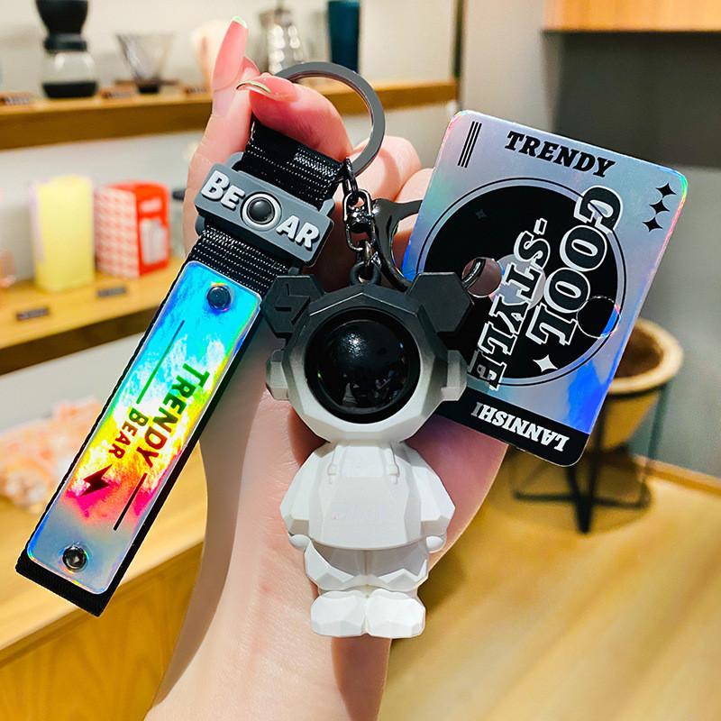 

Fun Lightning Facetted Bear Keychain Pvc Astronaut Bear Key Ring Bags For Gradient BlackWhite