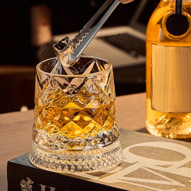 Whiskey Glasses Rotating Whisky Glass with Glass Base 360 Rotate Degrees Crystal Rum Glass for Cocktail Party Drinking 2026 New