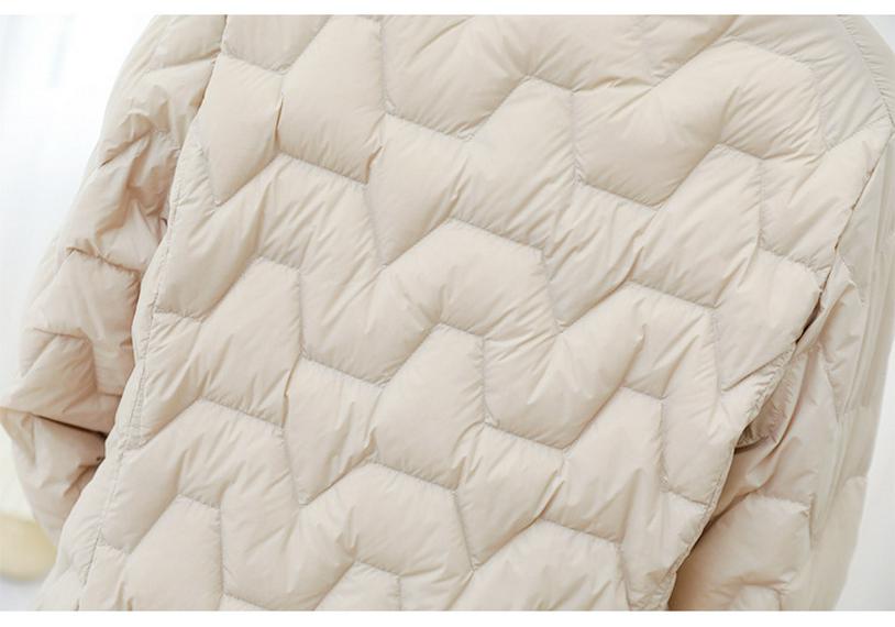 Women's Mid-Length Lightweight Down Jacket - Autumn/Winter, Round Neck, Collarless, Korean Style Trendy Outerwear