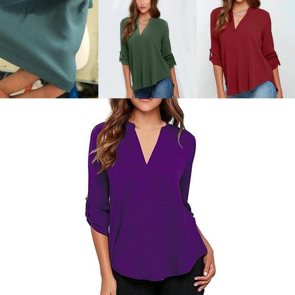 Stylish Women's Casual Long Sleeve V-neck T-shirt Pullover Tunic Blouse Options
