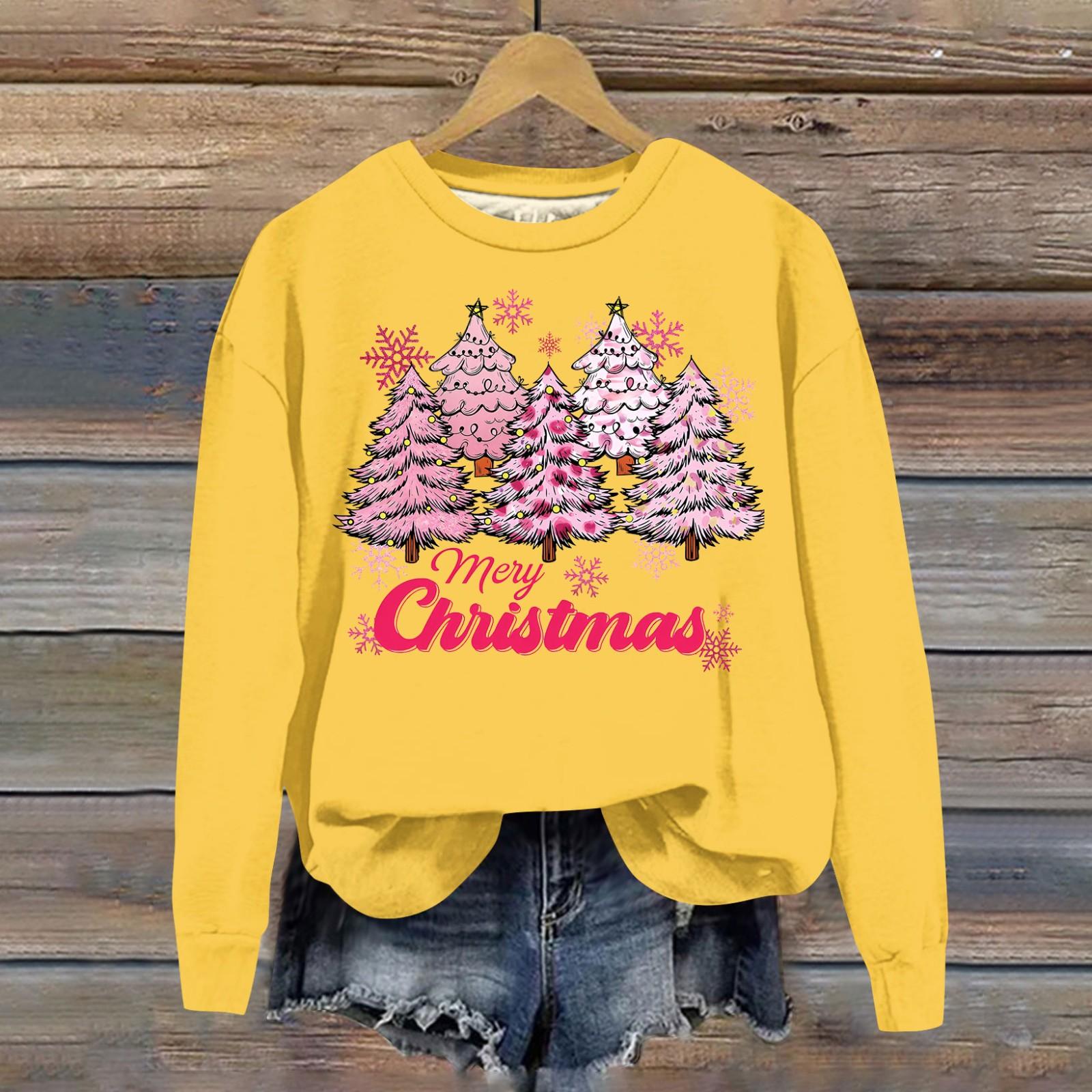 

Женская модная рождественская свободная толстовка с длинным рукавом и круглым вырезом с мелким принтом XL жёлтый