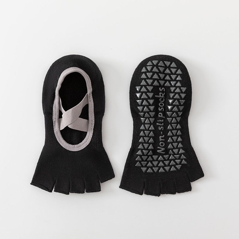 

New Arrival Leaky Finger Yoga Boat Socks for Women Spring and Summer Indoor Professional Non Slip Pilates Socks for Running Five Toe Separation Sports [Black] 1 pair