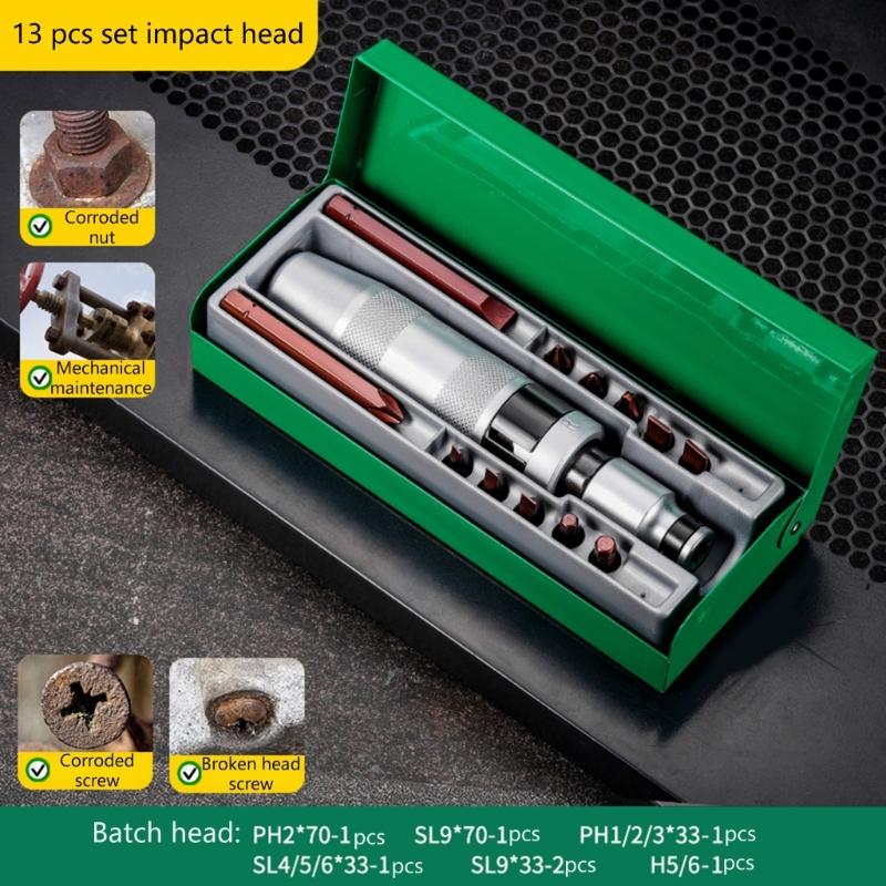 13Piece Impact Screwdriver Kit with Carbon Steel Bit Suitable for Removing Old and Damaged Screws Quick And Easy Repairs