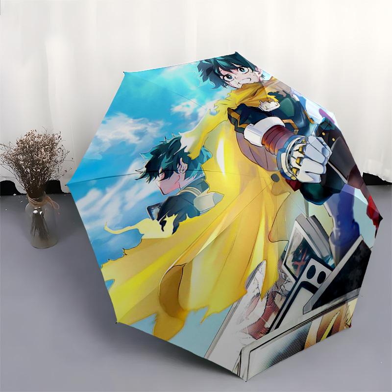 1pc My Hero Academia Izuku Midoriya & Katsuki Bakugo Outdoor Umbrella - Automatic Opening/Closing, Portable 3-Fold Design with Iron Frame - Perfect Gi